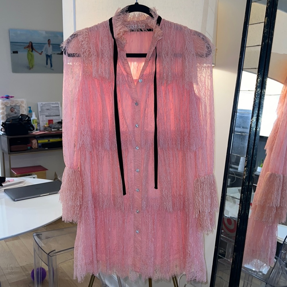 Alice & Olivia Pink Lace Mini Dress
